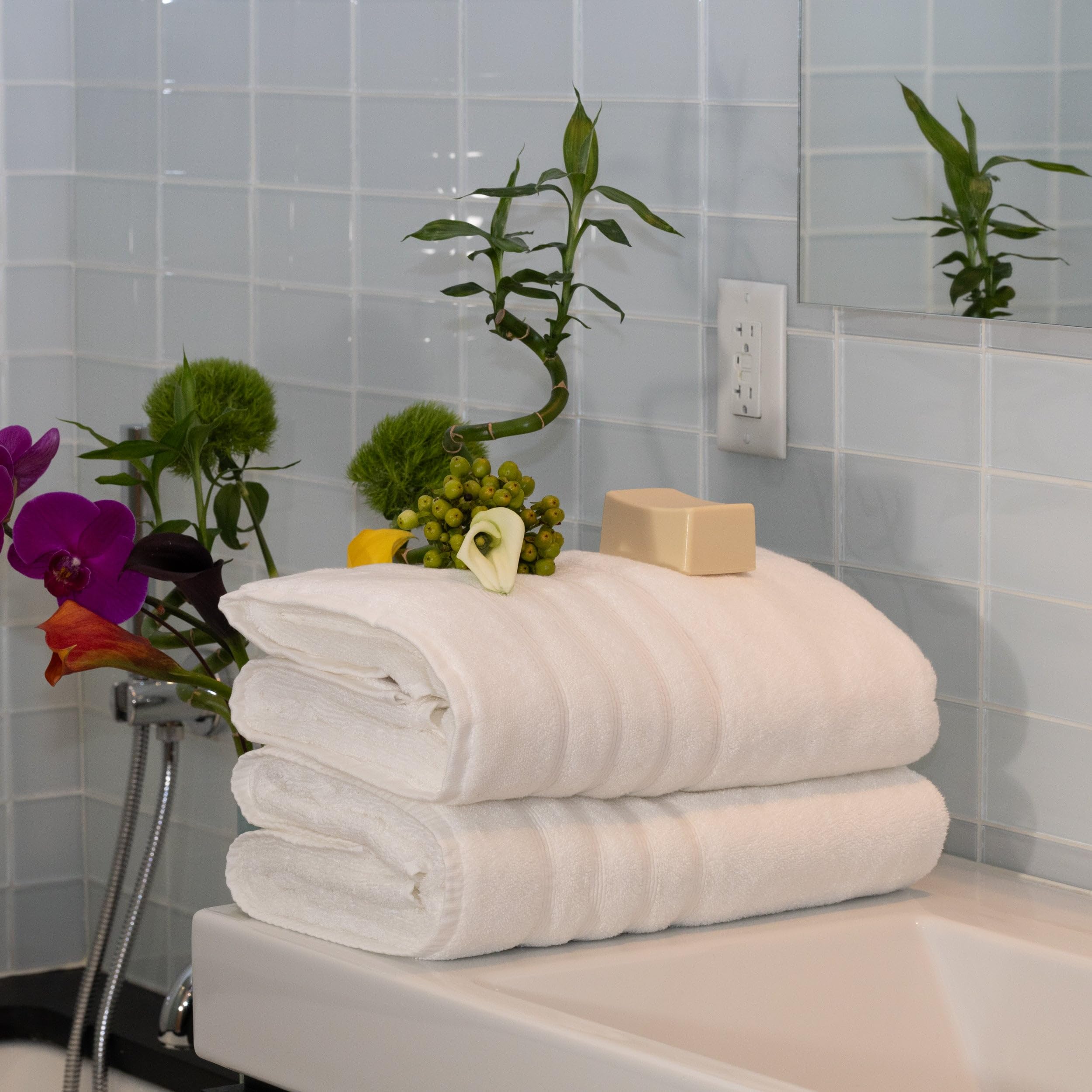 Premium Turkish Towels Set of 4 - 35x70 Inch Oversized Bath Sheets - 700 GSM Bamboo Viscose & Aegean Combed Cotton - Soft, Absorbent & Quick-Drying - Perfect for Beach, Spa, Bath & Luxury Home Use