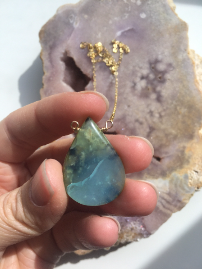 Large Peruvian Opal Statement Necklace 14K Gold Filled 16