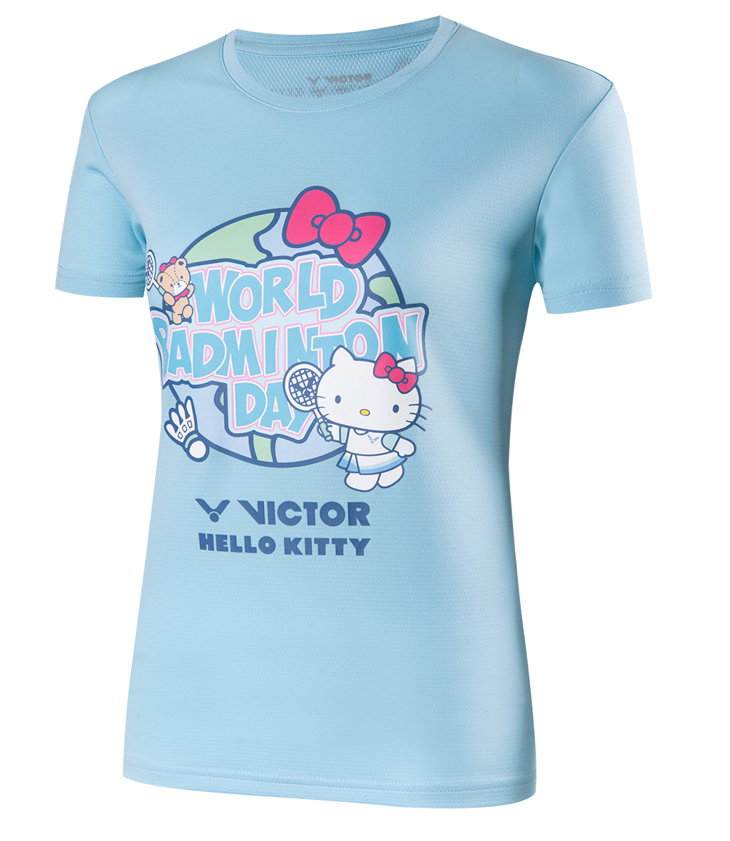 Victor KT301 M Hello Kitty Women's T-Shirt - Limited Edition Lake Blue Cotton Tee for Casual Wear, Anime Fashion & Kawaii Outfits