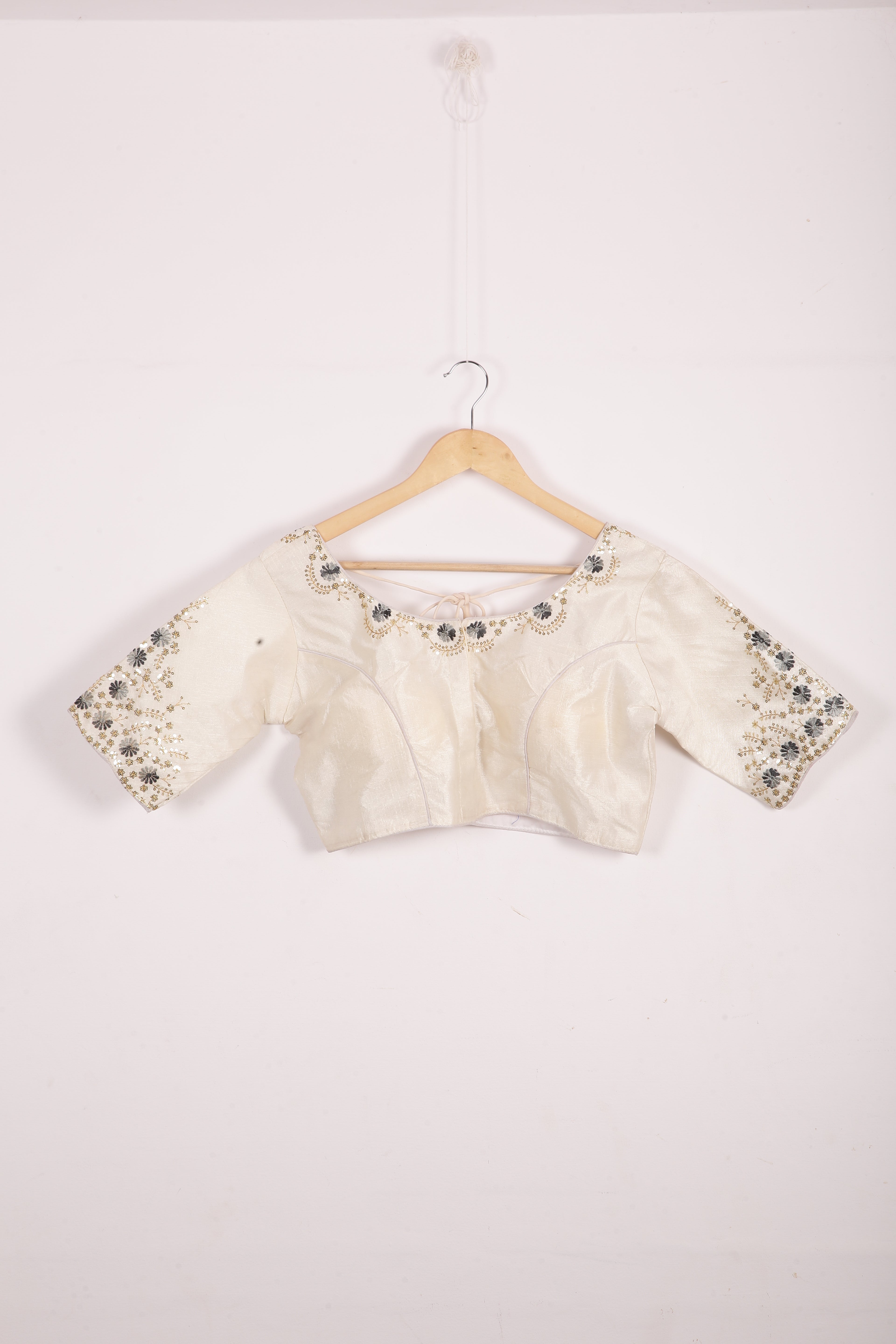 Elegant Cream Silk Embroidered Blouse for Women - Perfect for Weddings, Parties & Special Occasions (D1819)