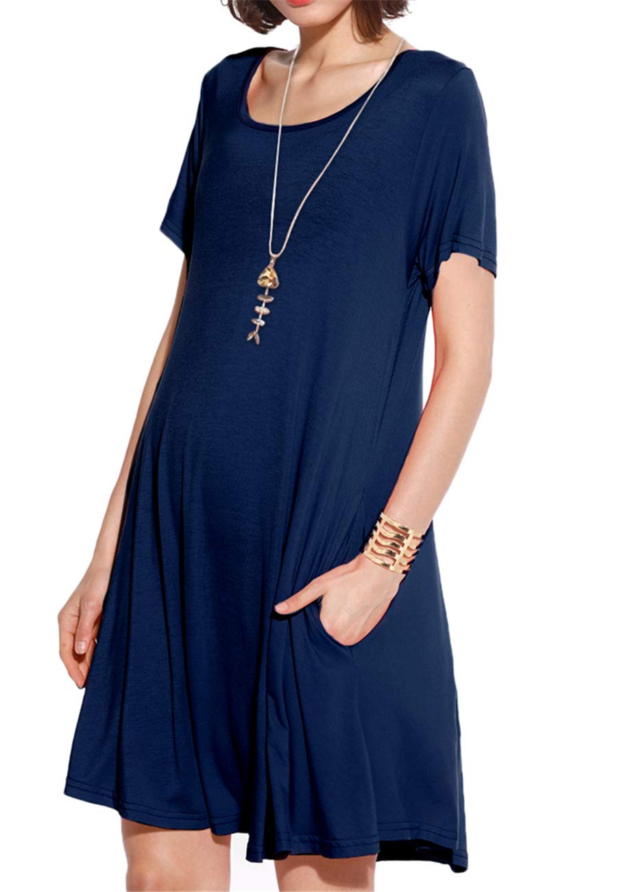 JollieLovin Women's Casual Short Sleeve Swing Dress with Pockets - Loose Fit Summer Dress for Beach, Vacation & Everyday Wear
