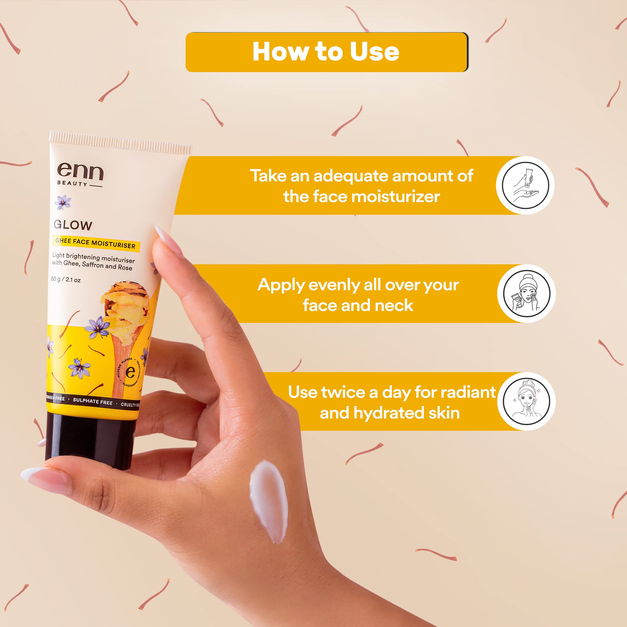ENN Glow Ghee Face Moisturizer - Natural Extract for Glowing, Hydrated Skin | Lightweight Cream for Dry, Damaged & Uneven Skin Tone | 60g | Perfect for Daily Skincare Routine & Nighttime Hydration