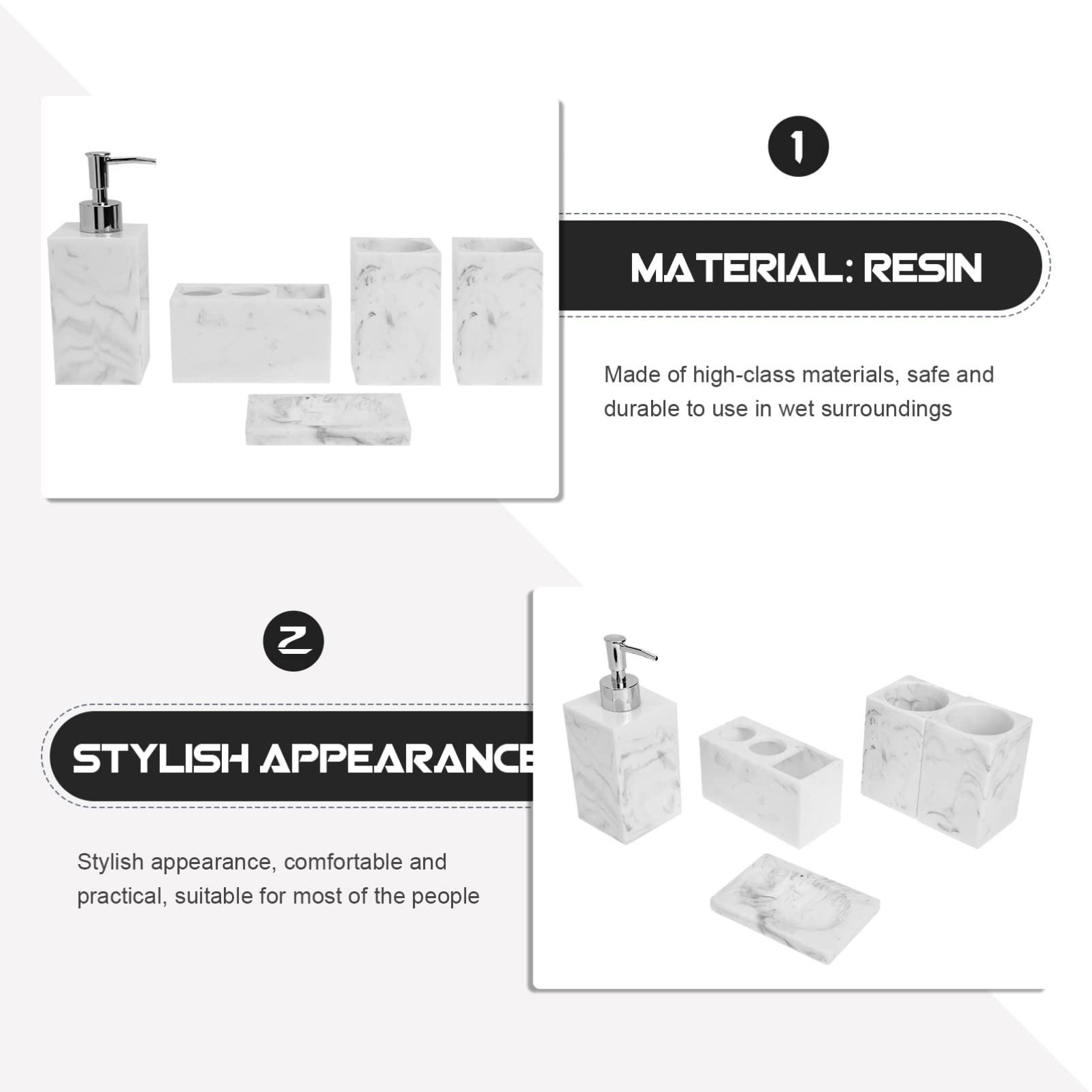 Premium Marble Bathroom Toiletry Set - 6-Piece Luxury Lotion Bottle, Toothbrush Holder & Storage Cup | Modern Bathroom Accessories for Spa, Hotel & Home Decor