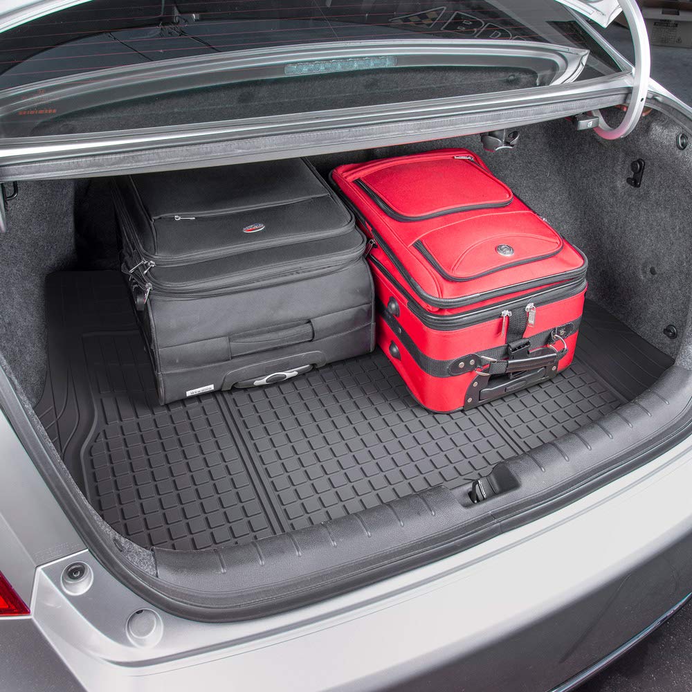 Motor Trend FlexTough Black All-Weather Floor Mats for Cars, SUVs & Vans - Heavy Duty Rubber Front & Rear Floor Liners + Cargo Mat Set - Durable Interior Protection for Mud, Snow & Spills - Perfect for Daily Commute, Road Trips & Family Adventures