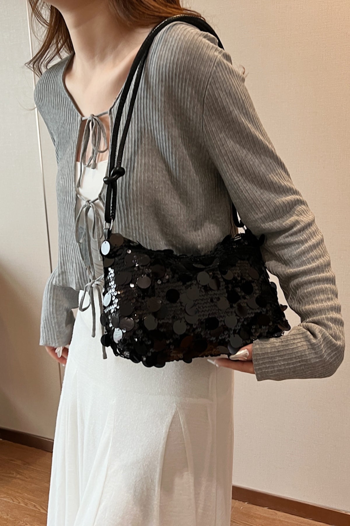 Sparkly Sequin Knotted Straps Shoulder Bag for Women - Elegant Evening Clutch, Party Purse, Prom & Wedding Accessory - Perfect for Night Out, Date Night & Special Occasions