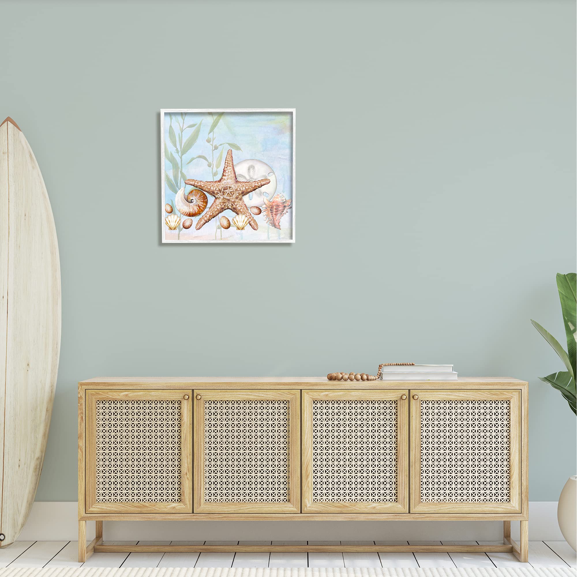 Stupell Industries Ocean Beach Painting - Starfish, Seashells & Underwater Plants by Diannart | Coastal Wall Art for Beach House, Bathroom & Nautical Decor