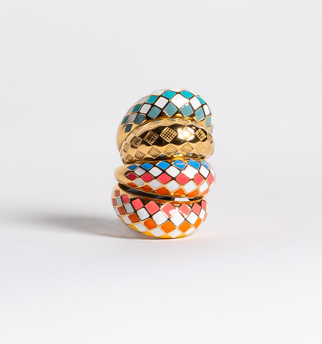 Checker Rings Snow Set of 2 - Stylish Winter Jewelry for Women | Perfect for Christmas Gifts, Holiday Parties & Snow-Themed Fashion