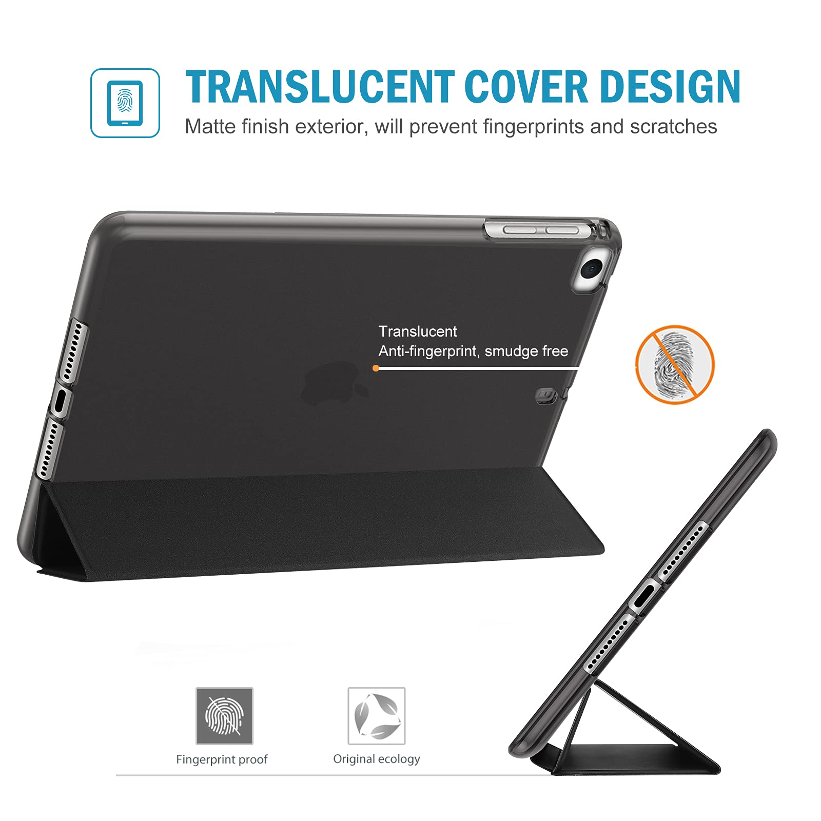 ProCase Slim Soft TPU Trifold Stand Folio Smart Case for iPad Mini 5/4/3/2/1 (7.9 Inch) - Black | Lightweight Protective Cover with Auto Sleep/Wake | Perfect for Work, Travel & Home Use