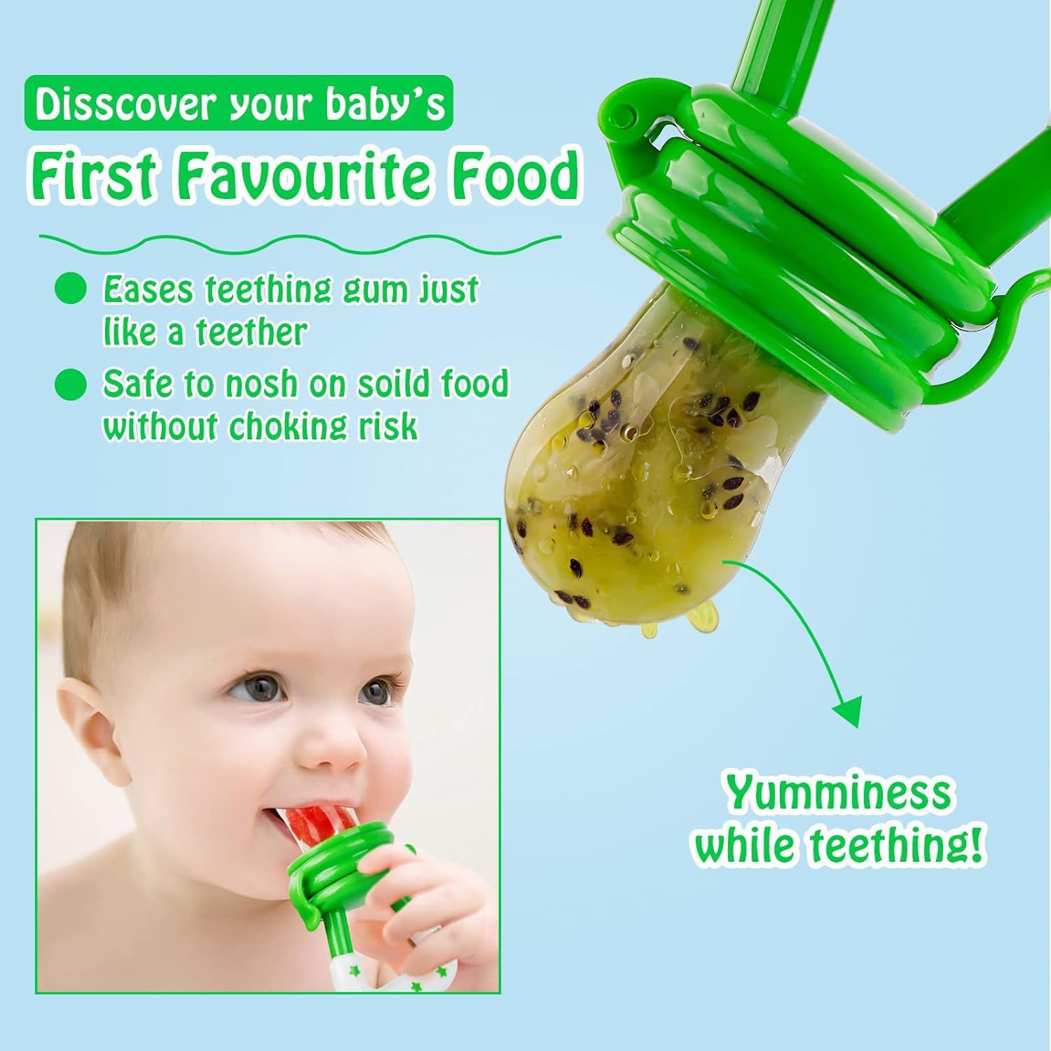 Miracle Moms Silicone Baby Fruit Feeder - BPA Free Teething Pacifier for Infants 6-12 Months | Safe Nipple Feeder & Fruit Nibbler (3 Pack, Multicolor) | Perfect for Soothing Gums & Introducing First Foods
