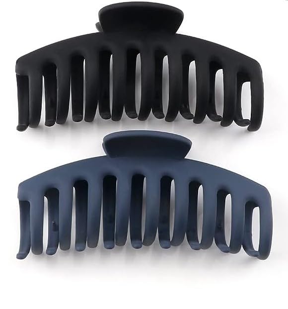 SUKAINA TRENDS Large Hair Claw Clips for Women & Girls - Matte Non-Slip Strong Hold Barrettes for Thick, Thin & Normal Hair (Black, Blue) | Perfect for Work, Gym, Travel & Everyday Styling