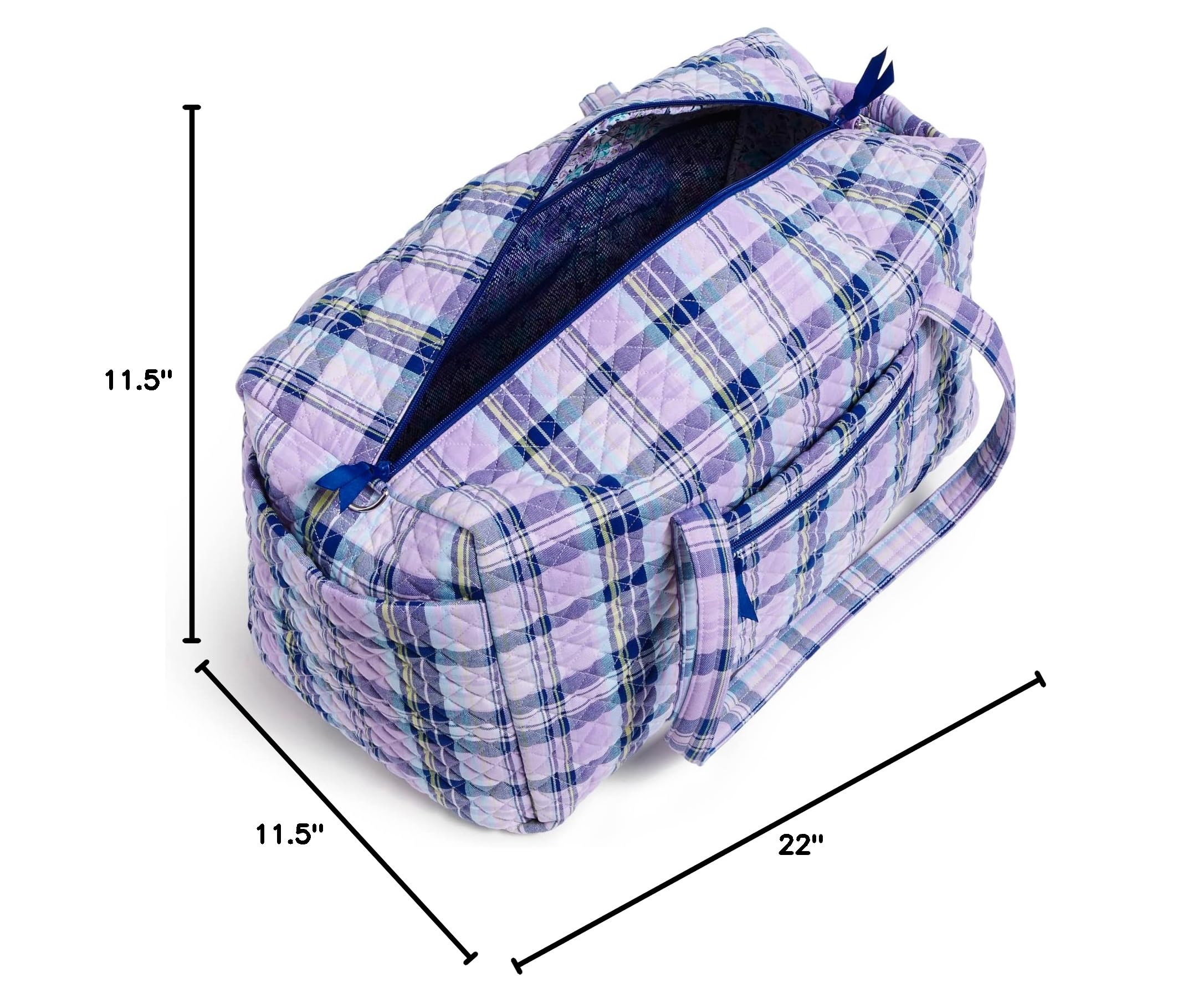 Vera Bradley Women's Large Cotton Travel Duffel Bag - Amethyst Plaid Pattern, Eco-Friendly Recycled Cotton, Spacious Carry-On for Gym, Weekend Trips & Vacation