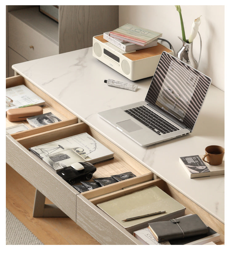 Solid Oak Wood Desk with Drawer - Warm & Elegant Writing Table for Home Office, Study Room or Library - Durable Wooden Workstation for Professionals & Students