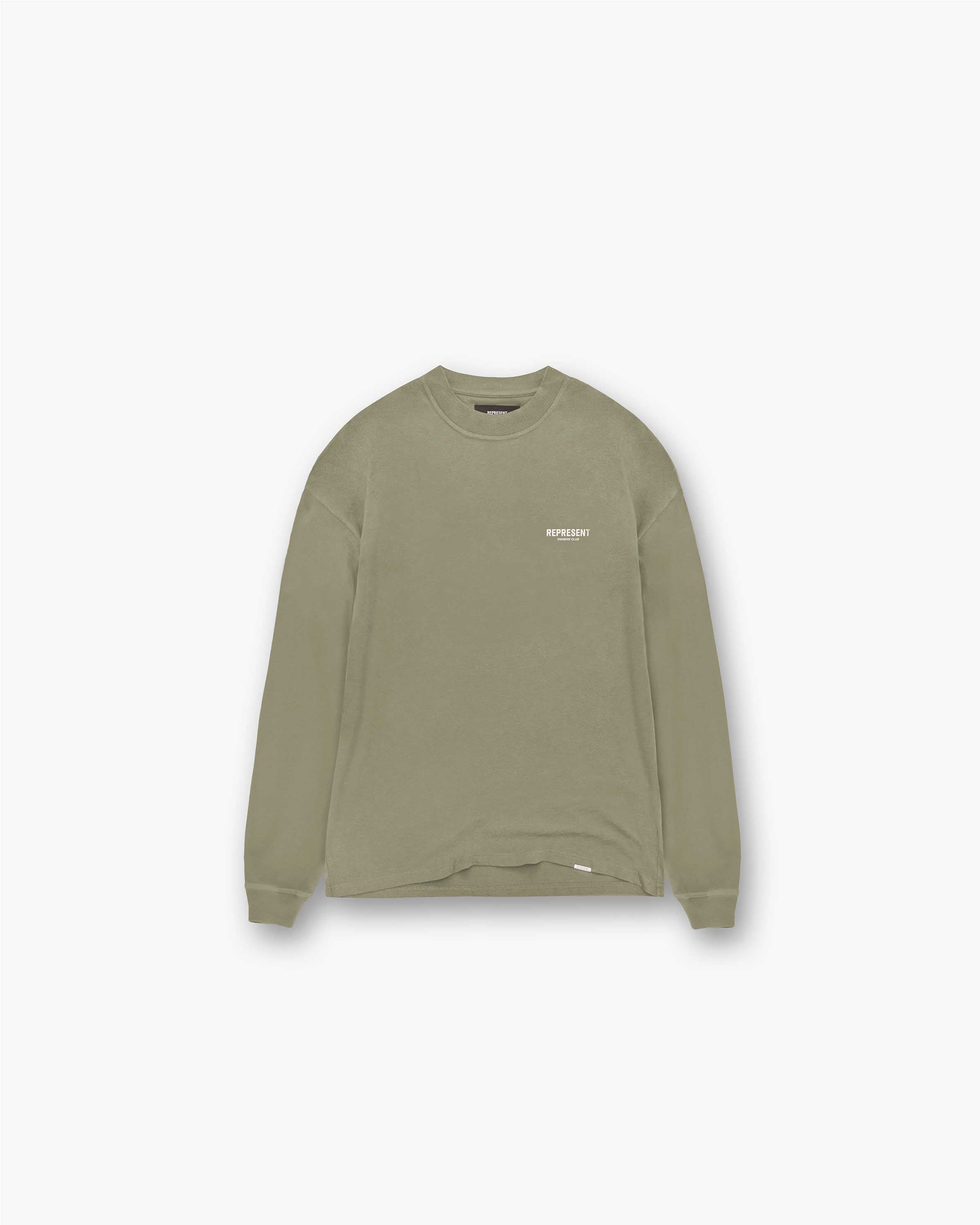 Represent Owners Club Long Sleeve T-Shirt for Men | Olive Green Casual Streetwear Top | Perfect for Urban Outfits, Lounge Wear & Everyday Comfort