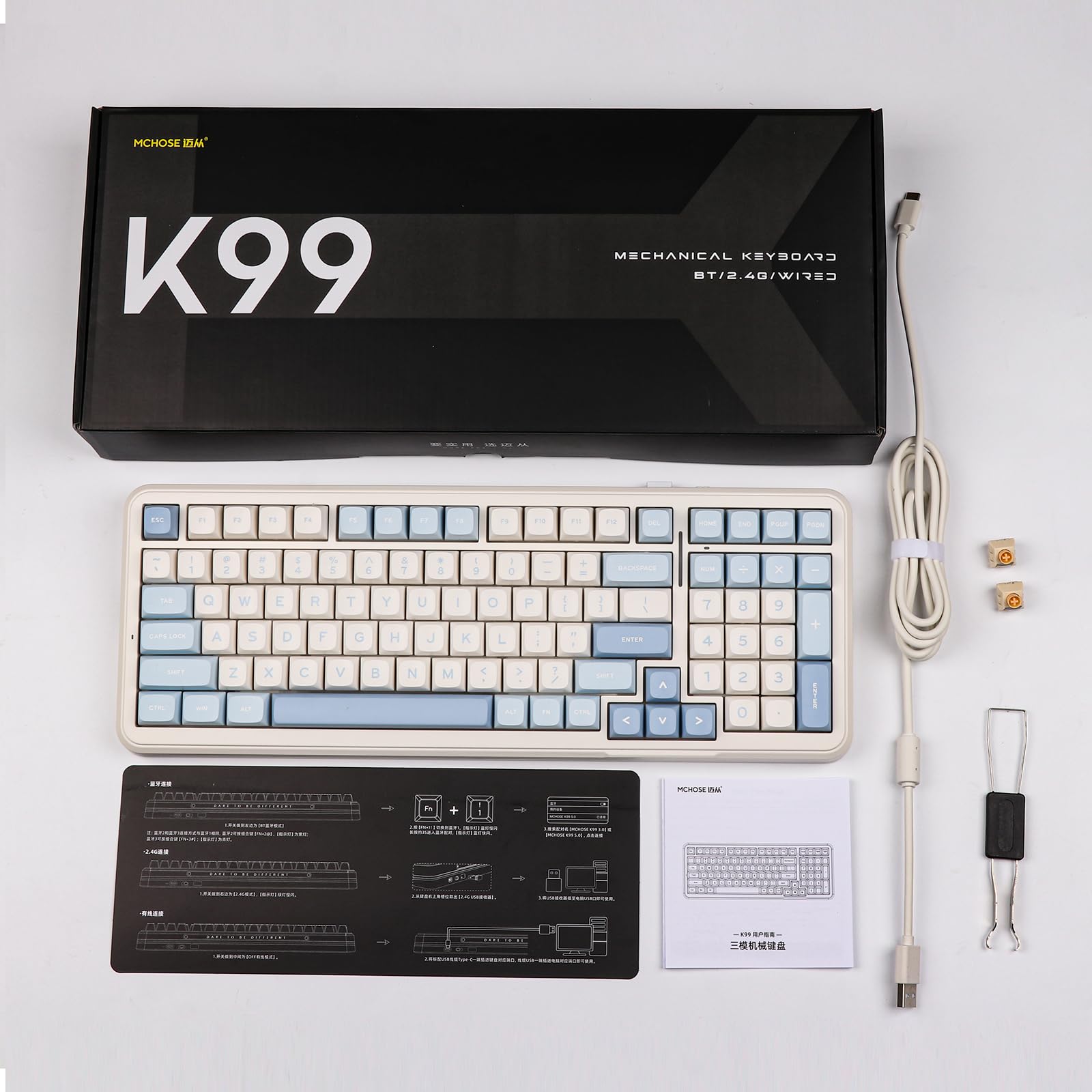 MCHOSE K99 96% Wireless Gaming Keyboard - Gasket Mount Mechanical Keyboard with BT5.0/USB-C/2.4GHz Connectivity | 6-Layer Padding, 6000mAh Battery, Hot-Swappable Switches, NKRO | Compatible with Windows/Mac/Linux | Perfect for Esports, Office Work & Home Gaming Setup