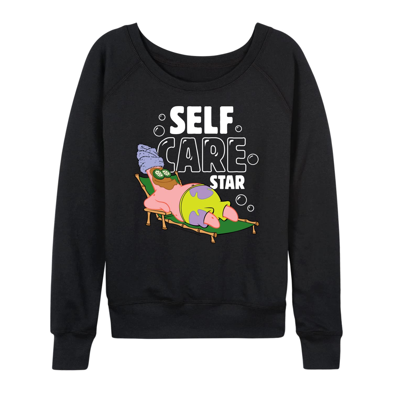 HYBRID APPAREL SpongeBob SquarePants Self Care Star Women's Lightweight French Terry Pullover Hoodie - Soft Lounge Wear for Women, Cute Cartoon Sweatshirt for Casual Outings & Relaxing at Home