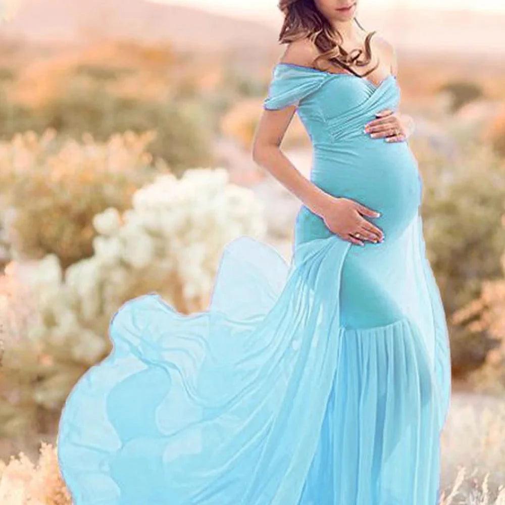 Ruffle One Shoulder Maternity Dress - 100% Pure Cotton, Solid Color Summer Photoshoot Dress for Pregnancy Photos, Baby Shower & Beach Maternity Wear