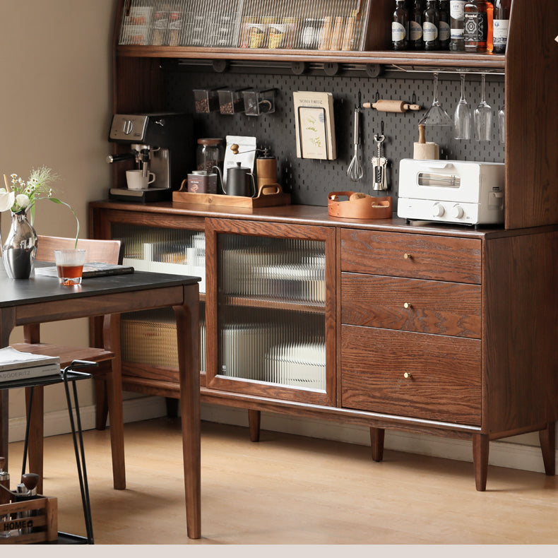 Solid Oak Wood Sideboard Buffet Cabinet - Rustic Farmhouse Dining Room Storage for Dishes, Linens & Entertaining Essentials