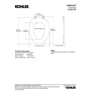 KOHLER Kathryn Soft-Close Elongated Toilet Seat - Painted Wooden Cover with Easy Installation for Bathroom, Home & Commercial Use