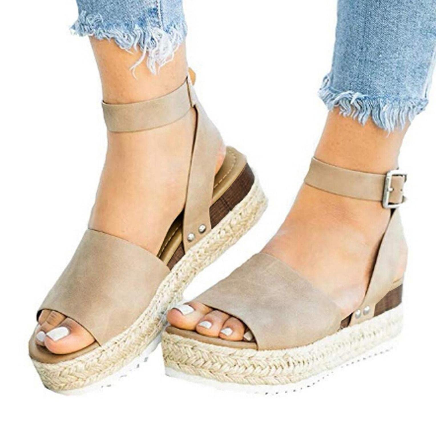 Women's Wedge Sandals 2022 - High Heel Open Toe Ankle Strap Summer Shoes for Outdoor, Leisure & Walking | Perfect for Beach, Vacation and Casual Outings