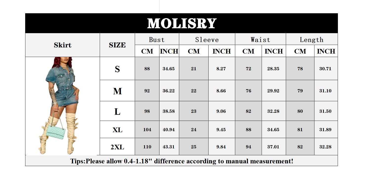 Molisry Women's Distressed Denim Shortalls Romper - Ripped Jean Overalls with Short Sleeve Button Down | Casual Summer Outfit, Beach Wear, Music Festival Fashion