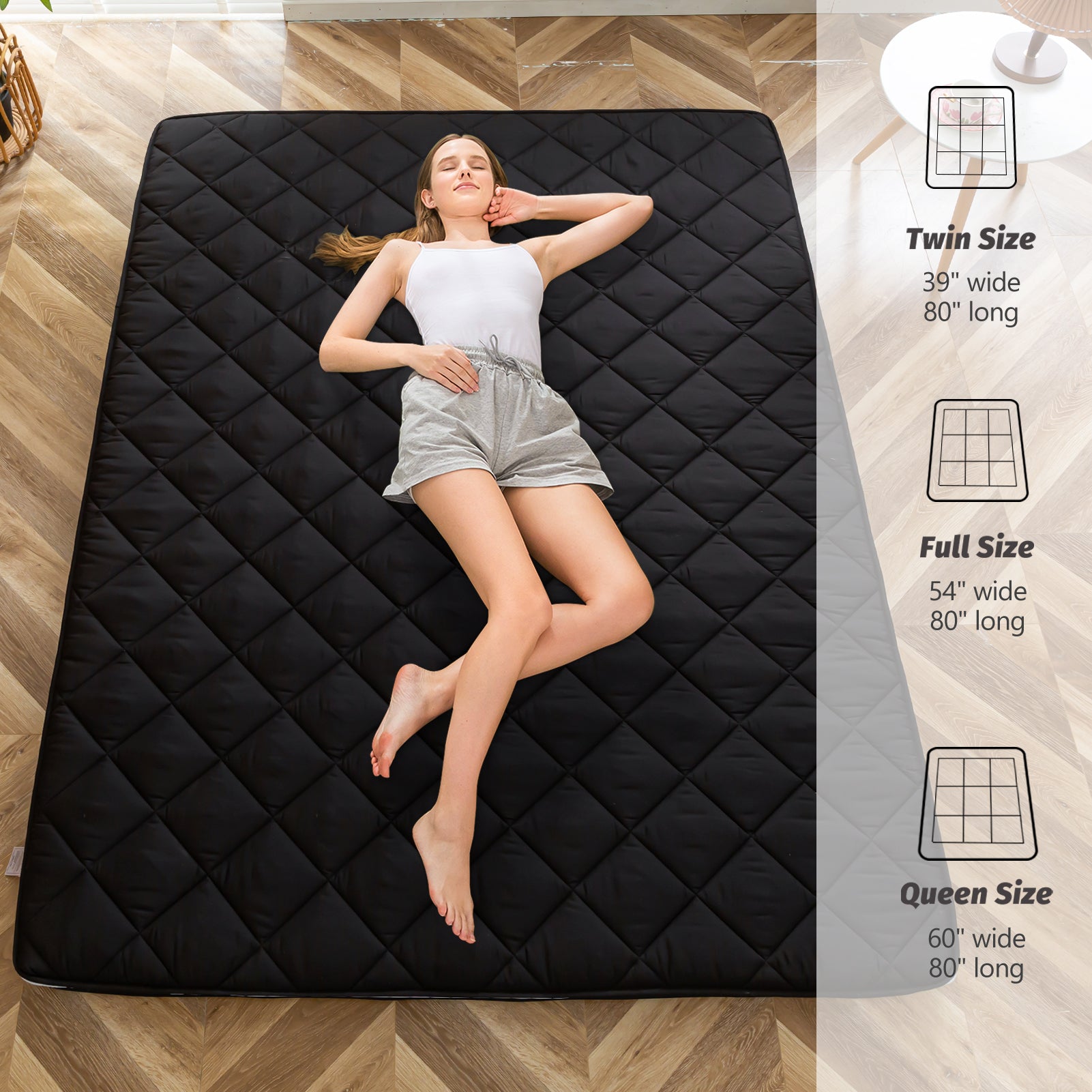 MAXYOYO Extra Thick Foldable Japanese Floor Mattress - Black | Comfortable Futon for Guest Bed, Camping & Small Space Living