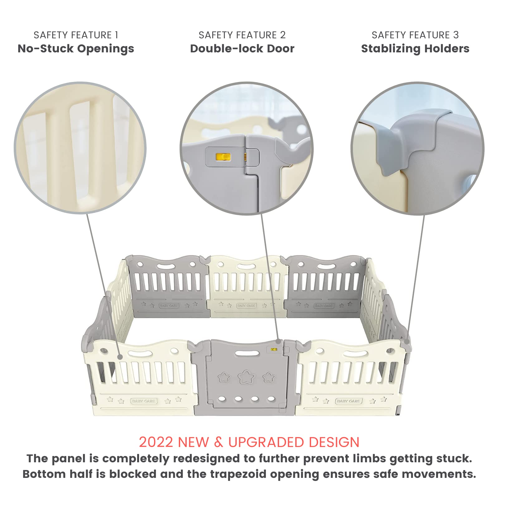 **Extra Large Baby Play Mat & Playpen with Double Locking - Safe & Durable Play Yard for Toddlers - Grey Playpen Set for Indoor & Outdoor Use**