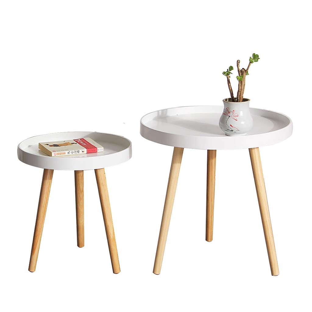 2-Piece Nordic Style Coffee Table Set - Solid Wood Round Side Table for Small Apartment, Living Room, Bedroom | Sofa Table, Corner Table, Bedside Table | Perfect for Coffee, Books & Decor (Color B)