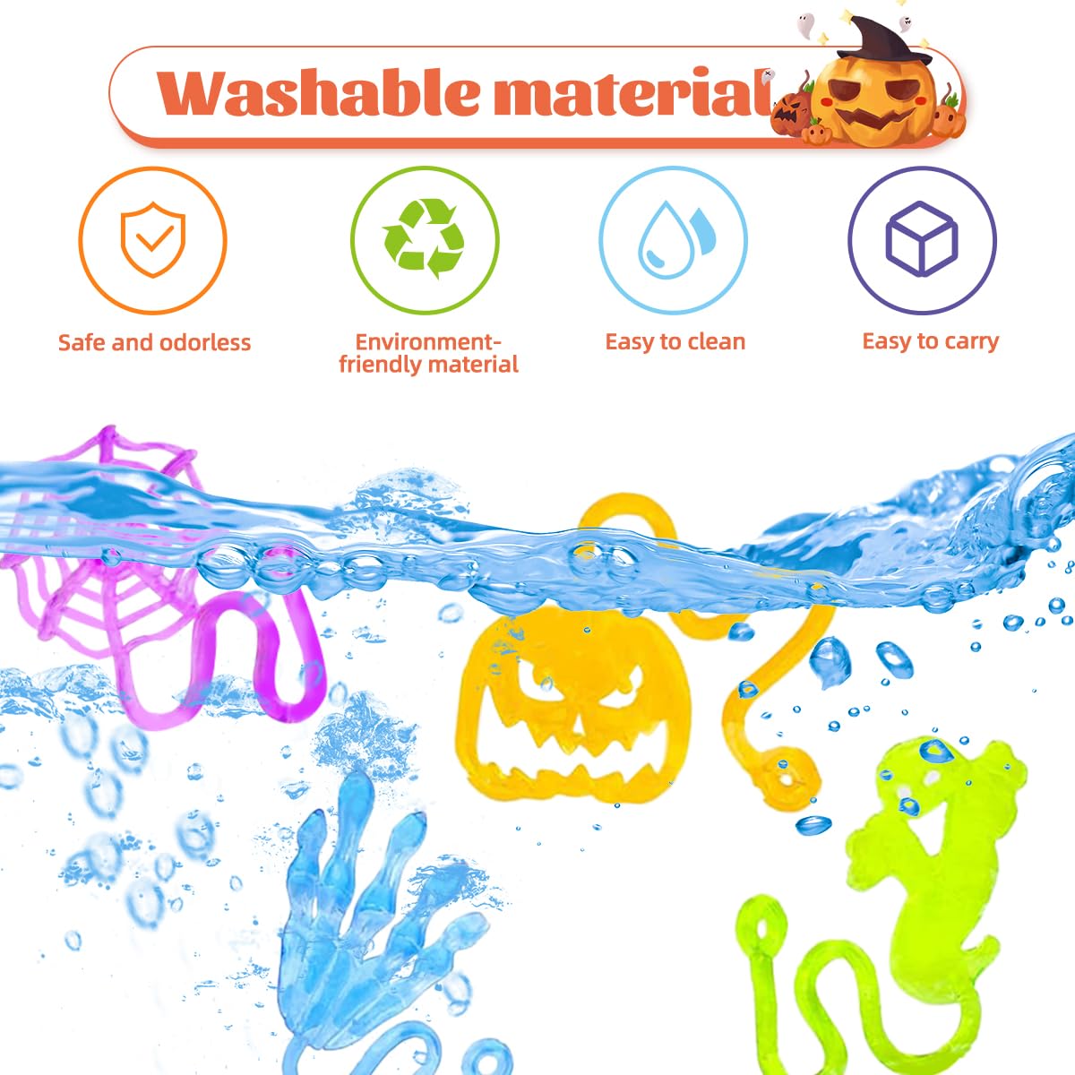 60 Pcs Halloween Sticky Hand Toys for Kids - Stretchy Skeleton, Bat, Ghost & Pumpkin Party Favors for Trick or Treat, Classroom Prizes, Goodie Bags & Halloween Party Games
