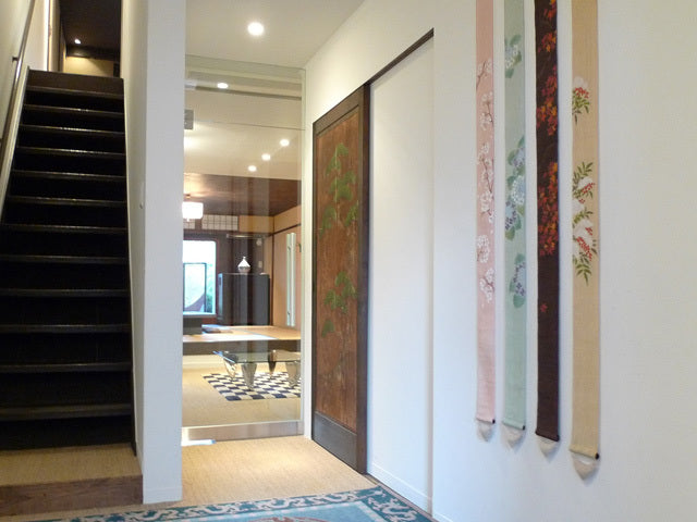 Hand Dyed Linen Japanese Narrow Tapestry - Iris Kyoto Noren Wall Hanging Scroll, Traditional Japanese Home Decor for Doorways, Windows & Room Dividers
