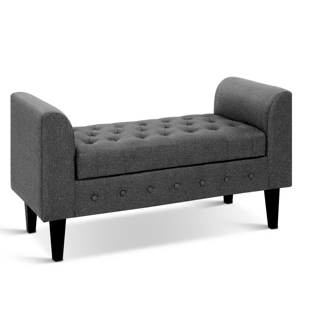 Grey Fabric Storage Ottoman - Foldable Footrest Stool with Hidden Compartment for Living Room, Bedroom & Home Organization