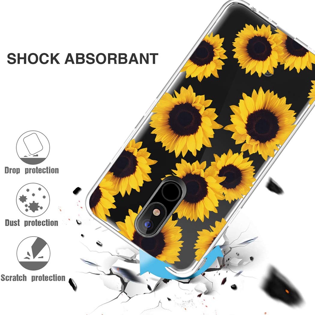 Cute Clear Slim Sunflower TPU Phone Case for LG Stylo 4/Plus & Q Stylus - Soft Flexible Protective Cover for Women & Girls - Perfect for Everyday Use, School & Work