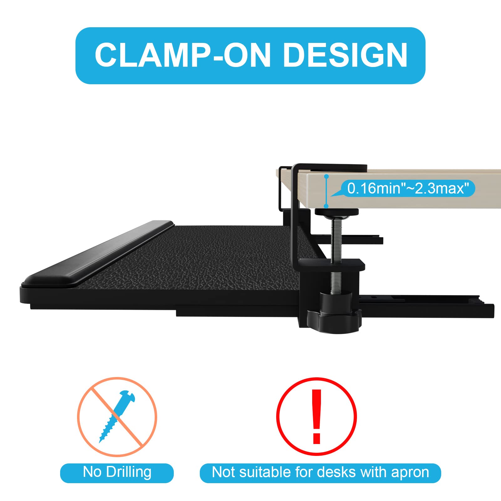 Ergonomic Under Desk Keyboard Tray - 30 x 10 Inch Pull-Out Drawer with Wrist Support Pad | Space-Saving Desk Organizer for Home Office, Gaming Setup & Workstation | Improves Posture & Comfort