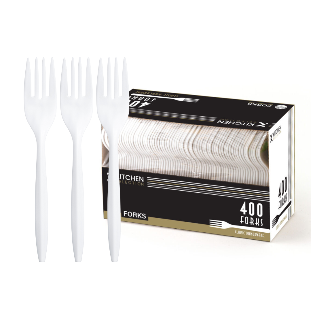 White Plastic Forks - 100-Pack Disposable Cutlery Set for Parties, Picnics & Catering | Durable Everyday Flatware for Home, Office & Outdoor Use