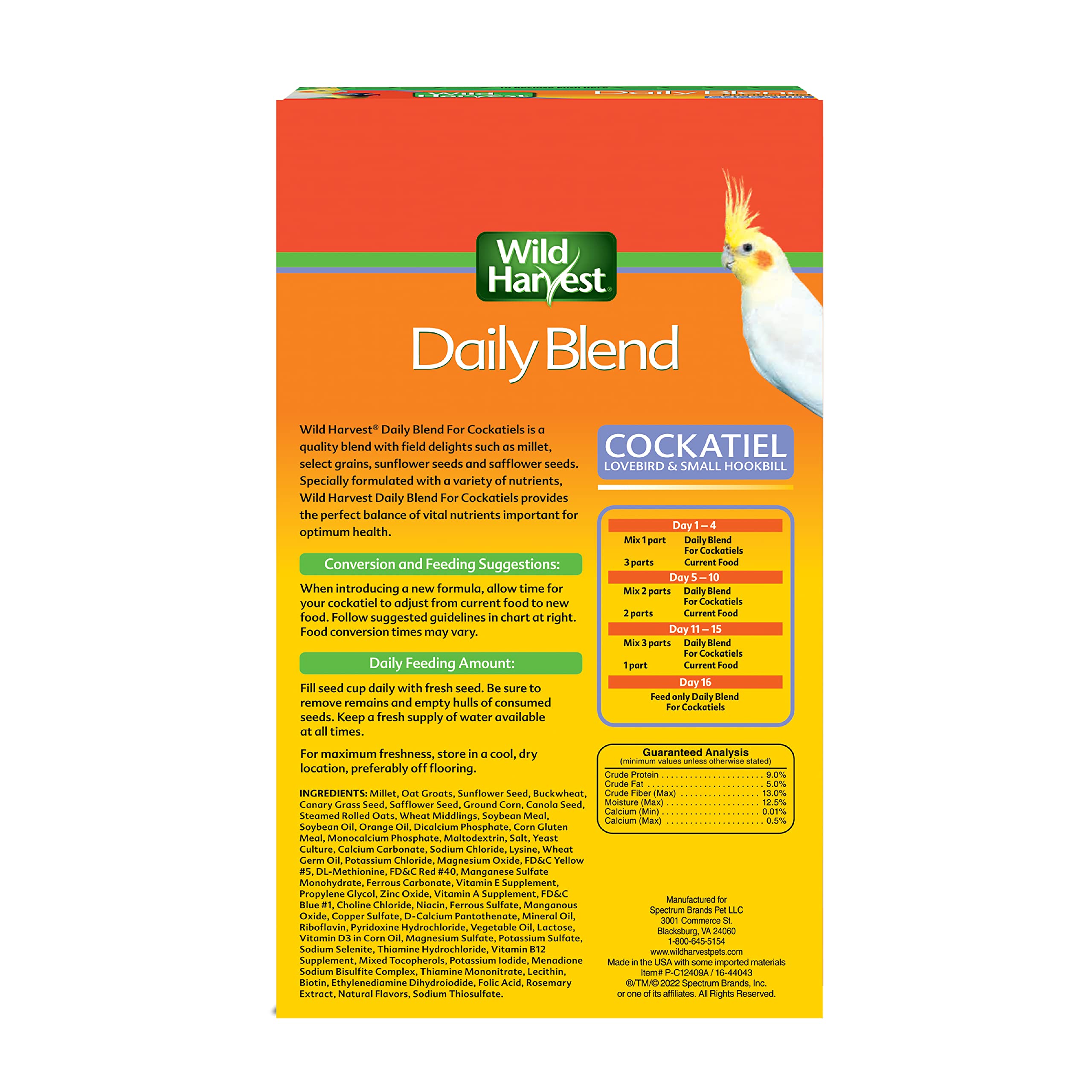 Premium Wild Harvest Daily Blend Bird Food - 2 Pounds, Nutrient-Rich Diet for Cockatiels, Lovebirds & Small Hookbills | Perfect for Daily Feeding & Nutritional Support