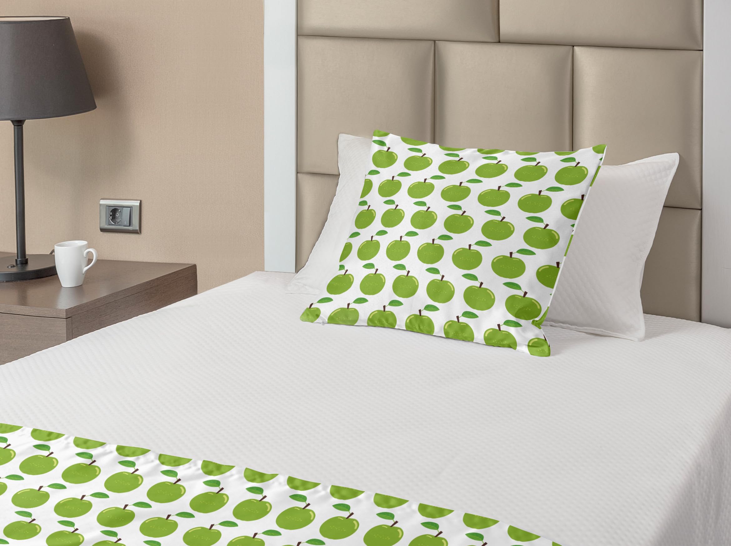 Ambesonne Fruits Bed Runner Set - Decorative Bedding Scarf & Pillow Sham with Juicy Fruit Pattern for Twin Bed, Lime Green - Perfect for Hotels, Homes & Bedroom Decor
