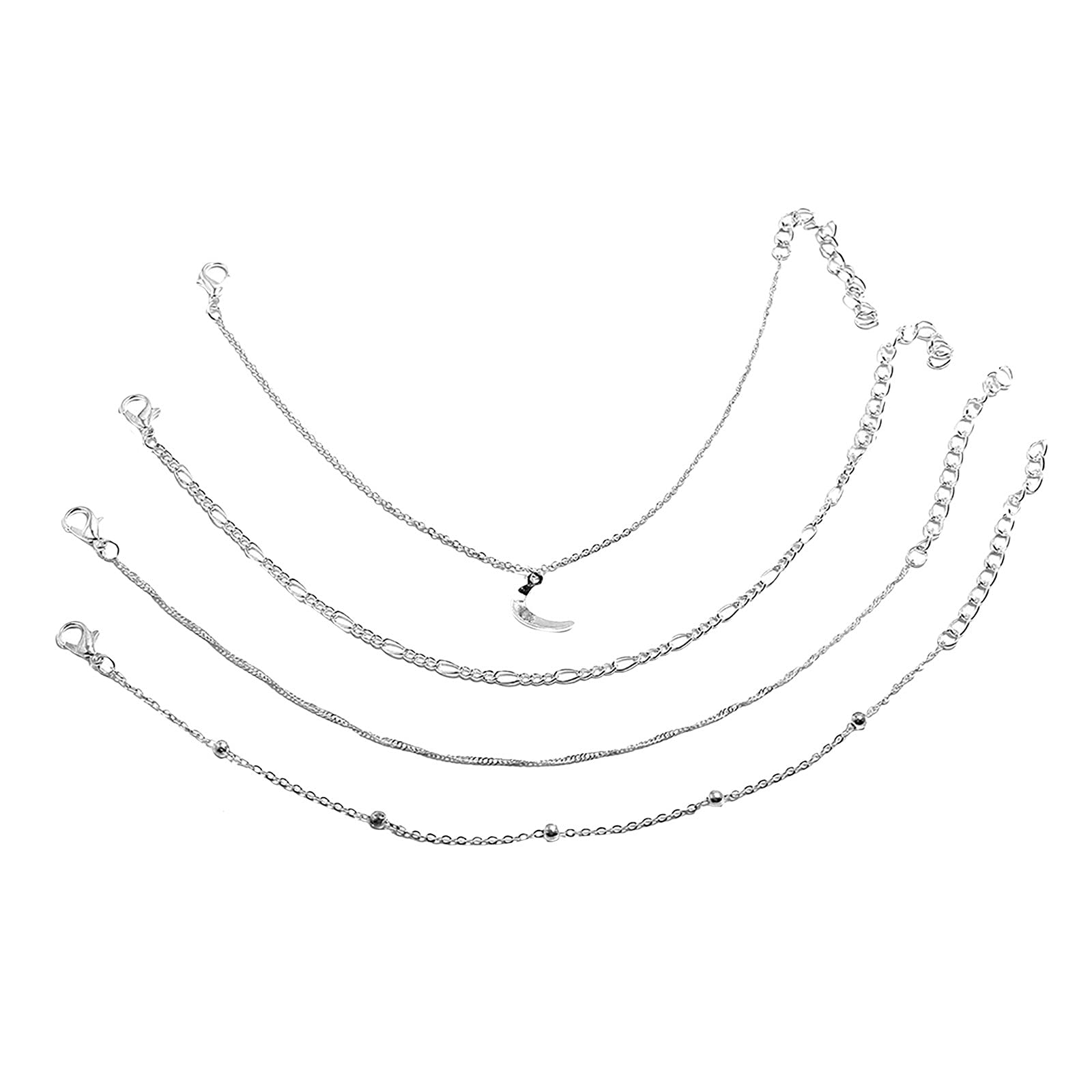 Junhasgood Best Friend Bracelet for Women - Adjustable Silver Anklet Set (5-Pack) | Beach Jewelry, Layered Bracelet Gift for Her | Perfect for Summer Outfits & Friendship Gifts