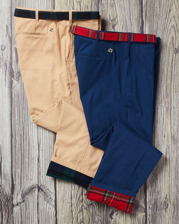 Flannel Lined Nantucket Navy Harbor Pants with Royal Stewart Tartan - Warm Winter Work Pants for Outdoor Activities and Casual Wear