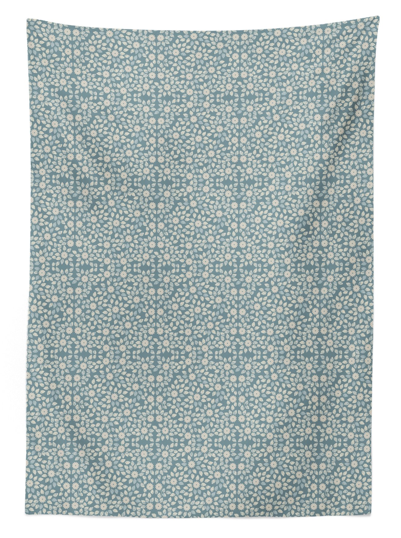 Ambesonne Ivory and Blue Washable Outdoor Tablecloth - Blooming Petals & Leaves Silhouette Abstract Floral Design - Waterproof Picnic Table Cover 58x120 Inches - Perfect for Garden Parties, BBQs, and Outdoor Dining