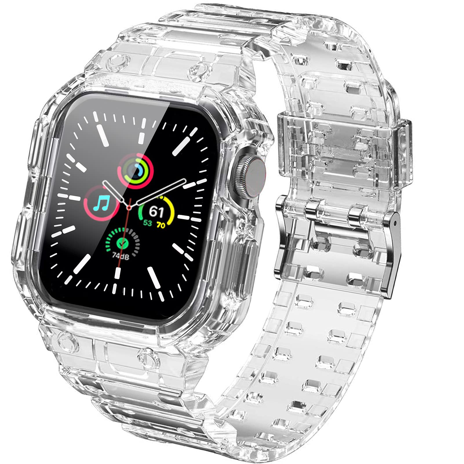 Premium Clear TPU Protective Case & Adjustable Strap for Apple Watch Series 6/5/4/3/2 (44mm/42mm) - Shockproof, Drop-Proof Sport Band for Men & Women - Perfect for Gym, Running & Outdoor Activities