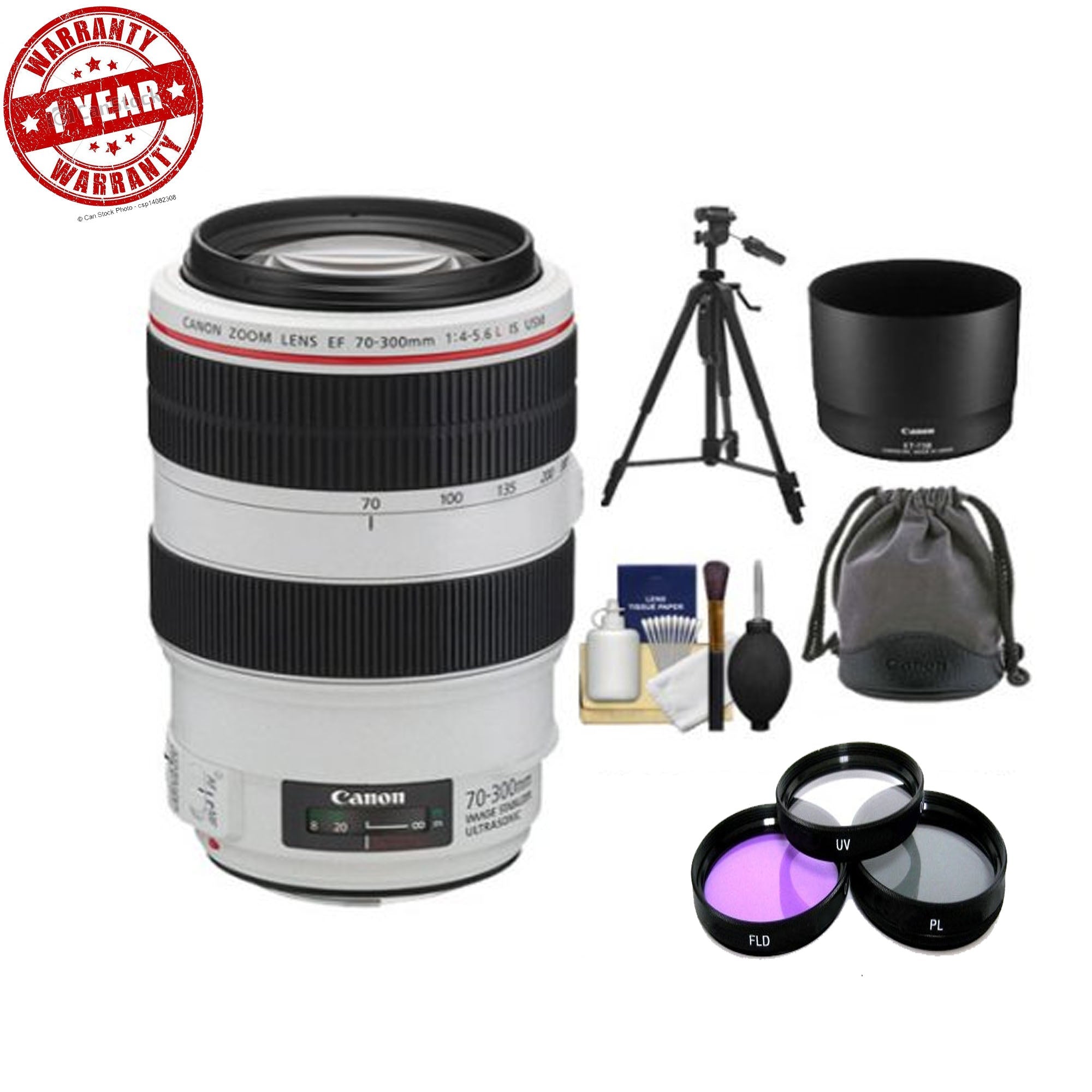 Canon EF 70-300mm f/4-5.6L IS USM Telephoto Zoom Lens with Lens Hood & Cleaning Kit - Professional DSLR Camera Lens for Wildlife, Sports & Portrait Photography