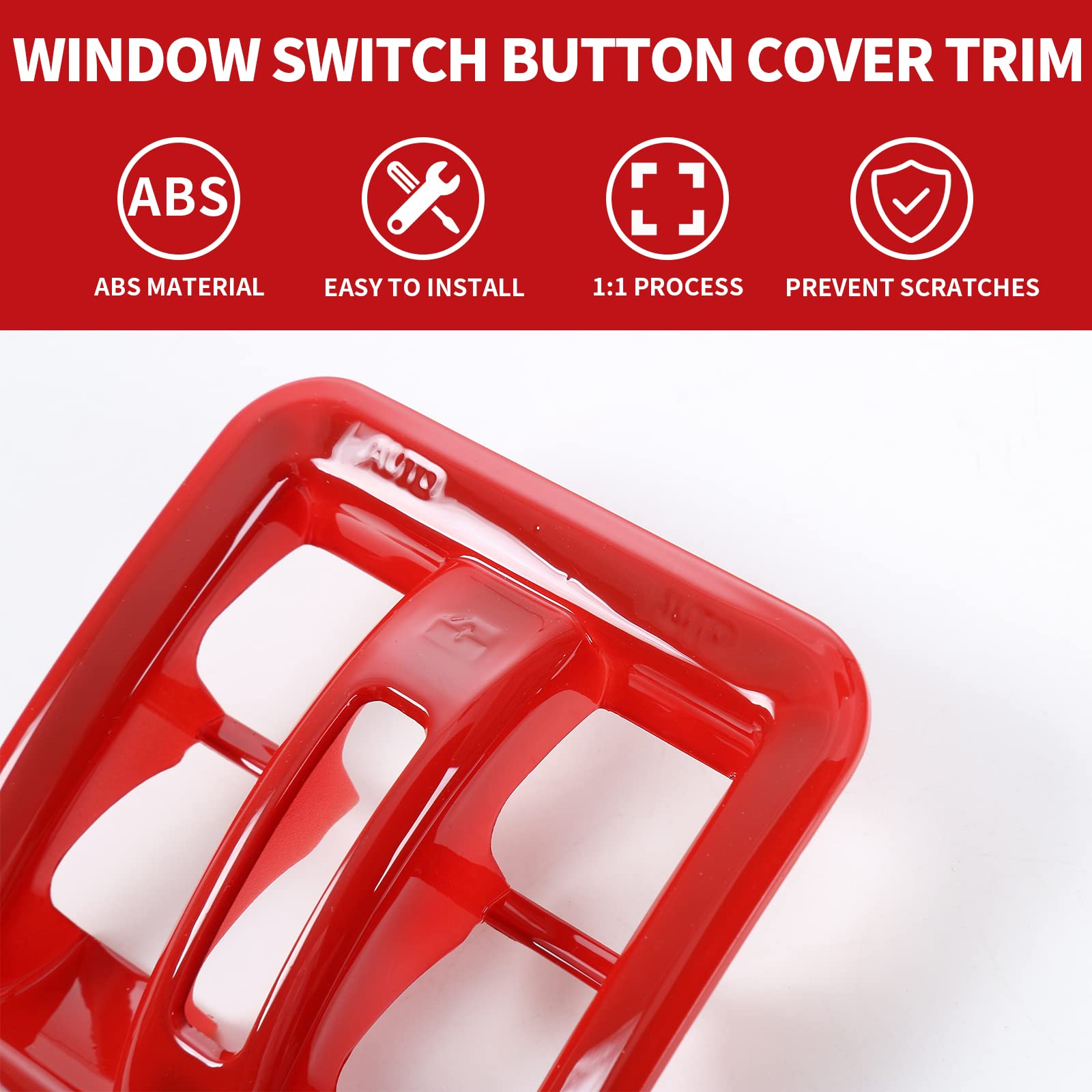 Jeep Wrangler JK JKU Dashboard Window Switch Button Cover Trim 2011-2017 - Red Interior Accessories for 4 Door Unlimited | Perfect for Off-Roading & Customization