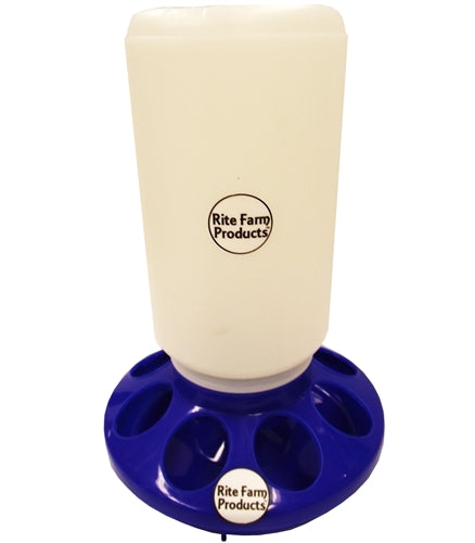 Rite Farm Products Blue Chick Feeder with Quart Jar - Durable Poultry Waterer for Baby Chicks, Perfect for Chicken Coops & Backyard Farms