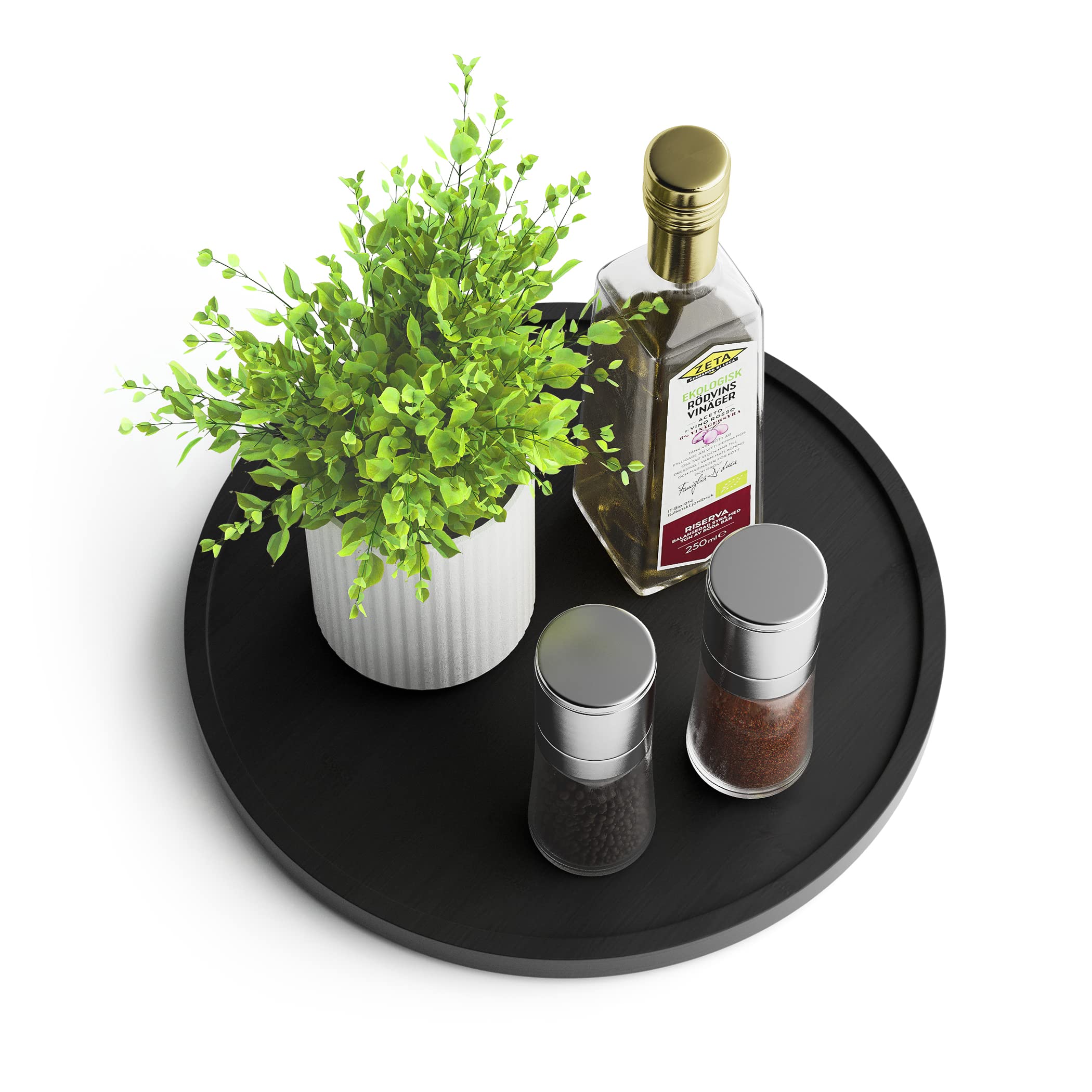10 Inch Non-Skid Bamboo Lazy Susan Turntable Organizer - Rotating Spice Rack for Kitchen Cabinet & Countertop - Wooden Black Kitchen Organizer for Spices, Condiments, Makeup, or Office Supplies - Perfect for Pantry, Dining Table, Vanity & Workspace