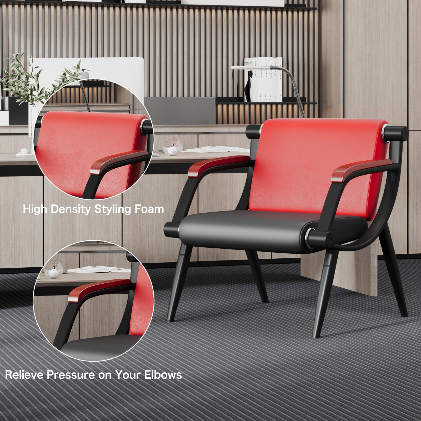 Premium Waiting Room Chairs - Leather Reception Chairs with Arms for Office, Clinic, Airport, Hospital, Barber Salon & Bank | Comfortable Seating Solution in Red & Black | Perfect for Professional Spaces & High-Traffic Areas