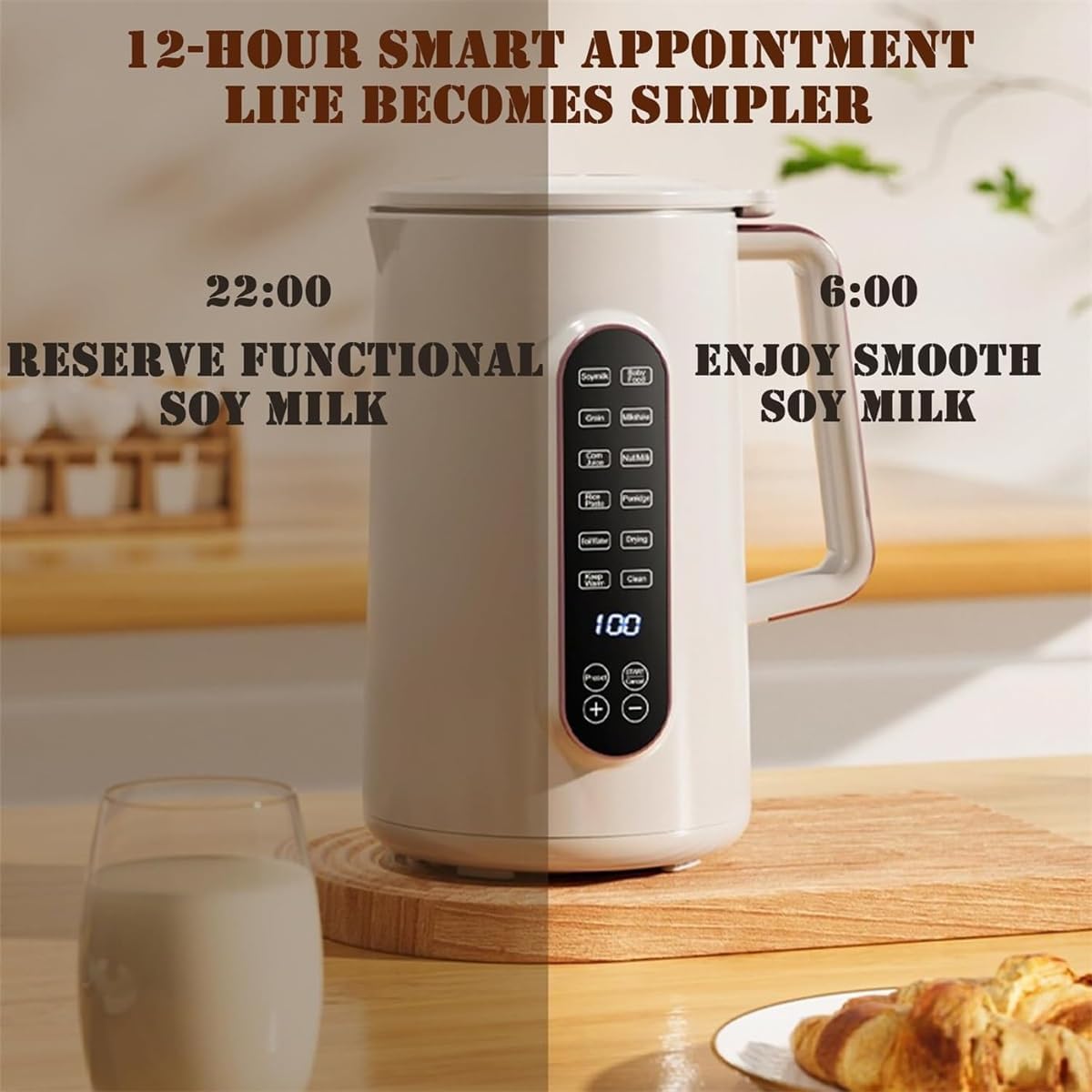 8-in-1 Automatic Nut Milk Maker Machine - Almond, Soy, Oat Milk Maker with 12H Delay Start, Keep Warm & Auto Clean | Quiet Operation, No Straining Needed | Perfect for Vegan, Keto & Healthy Lifestyles (1 Set)