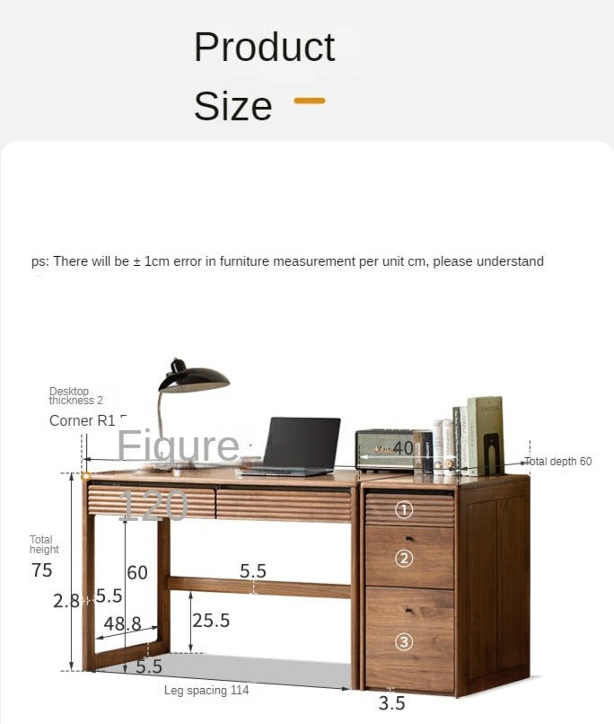 Premium Black Walnut Solid Wood Desk - Modern Nordic Style Home Office Desk for Study, Work & Writing - Durable & Stylish Workspace Solution