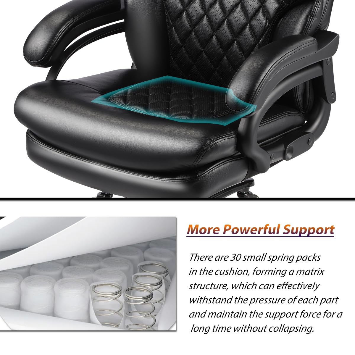 500lbs Heavy Duty Executive Office Chair for Big and Tall People - Adjustable Headrest, 360° Swivel & Heavy Duty Casters - Ergonomic Computer Desk Chair for Home & Office Use (Black) - Perfect for Long Work Hours & Comfortable Seating