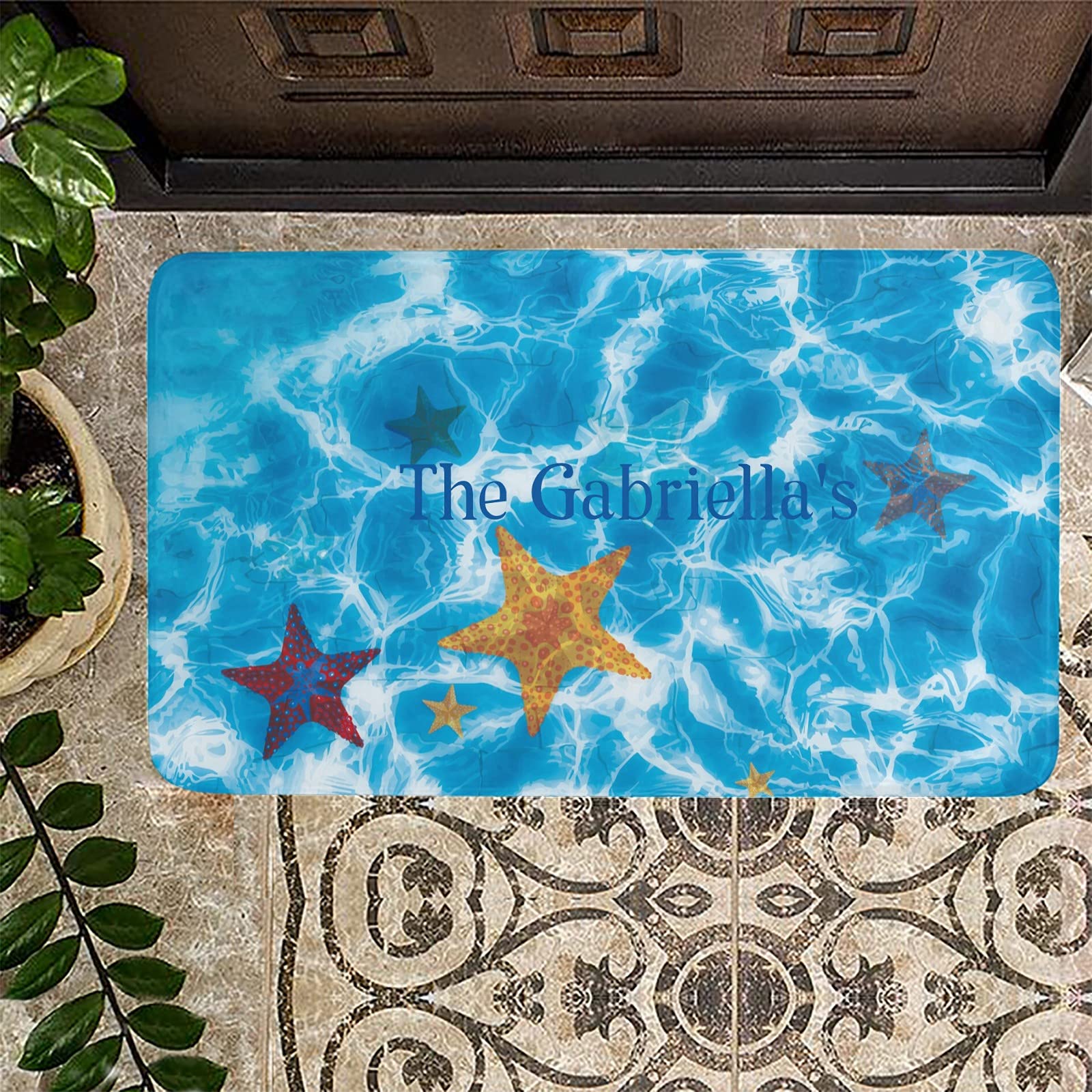 Custom Personalized Family Name Doormat - 30x18 Inch Non-Slip Outdoor/Indoor Welcome Mat for Pool, Beach & Ocean Theme - Perfect for Entryway, Bathroom, Kitchen & Patio Decor