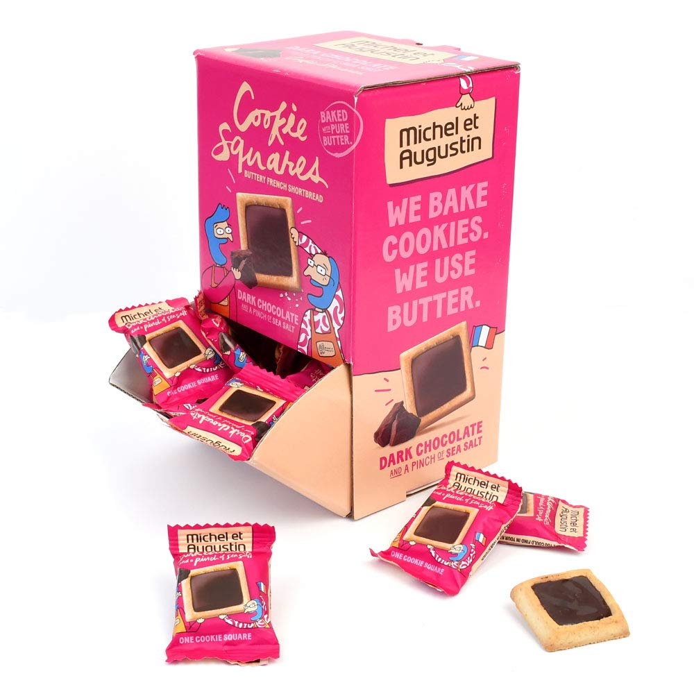 Michel et Augustin Dark Chocolate & Sea Salt Shortbread Cookies - Individually Wrapped French Butter Cookies (40 Count) | Bulk Snacks, Gift Box | Perfect for Office Treats, Holiday Gifting & Afternoon Tea
