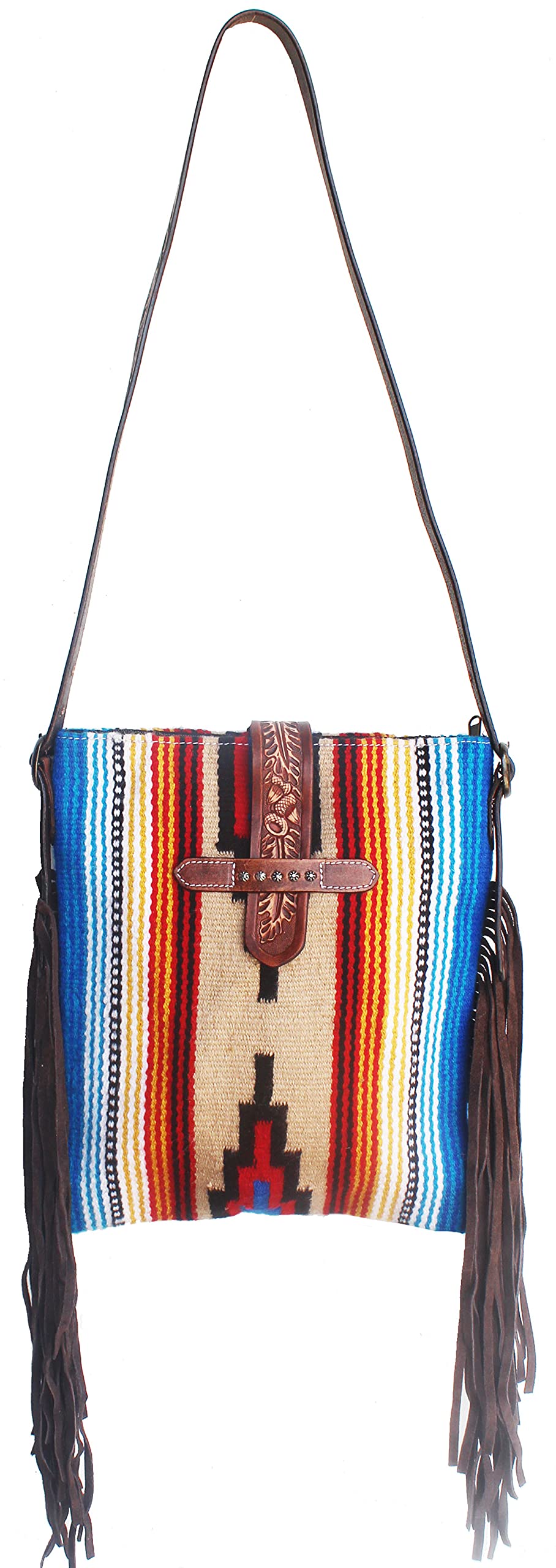 CHALLENGER Women's Western Handwoven Wool Rodeo Cowgirl Purse Shoulder Handbag - Authentic Leather Crossbody Bag for Country Music Festivals & Rodeo Events (Style 27FK53)
